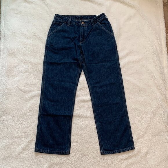 Carhartt for Women Washed Denim Dungaree Blue Jeans 8 x 30 Cargo NWT Comfort - Picture 1 of 8